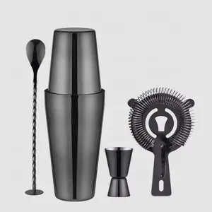 OUYADA Factory Direct 750ml Brushed Stainless Steel Black Traveling Cocktail Making Shaker Set Accessories Suppliers