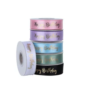 Happy Birthday Ribbon Birthday Cake Decorations Satin Ribbons for DIY Gift Wrapping, Craft Bow Making, Party Supplies