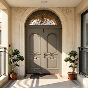 Portes d'entrée extérieures à double battant en teck massif, portes principales modernes américaines à arche ronde pour maisons - Product Image 4