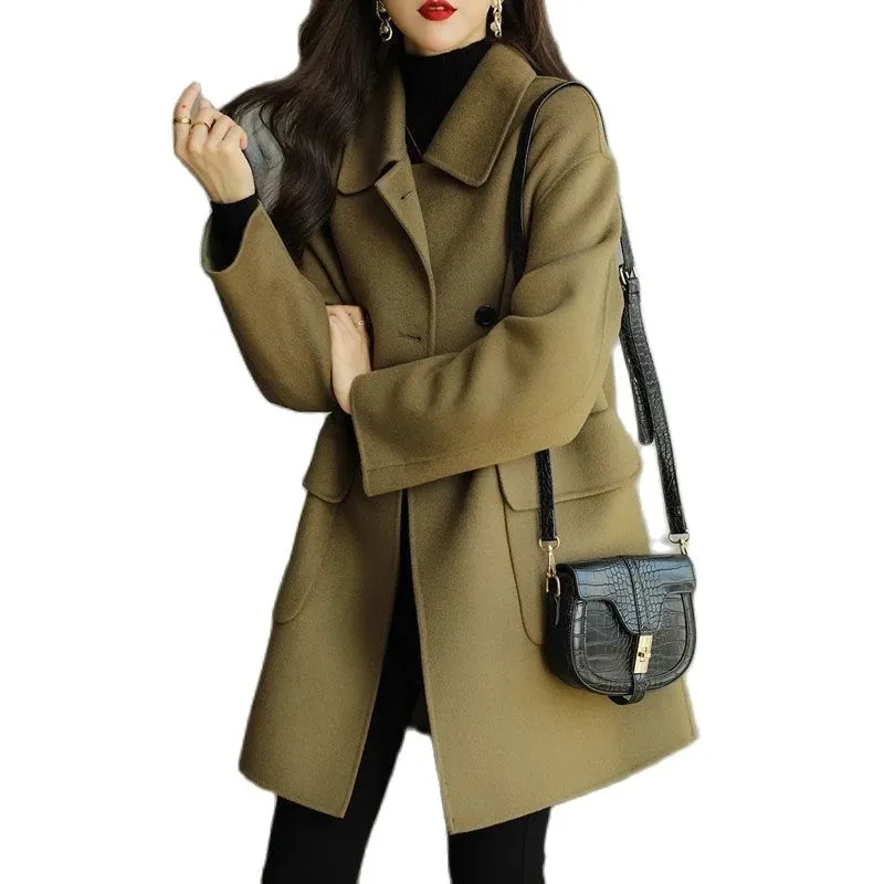 Female Temperament Fashion Woolen Coat 2022 Autumn Winter Women New Thicker Korean Mid-length Loose High-end Small Jacket
