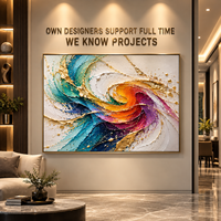 Grande peinture murale abstraite à l'huile, arc-en-ciel coloré, texture 3D, feuille d'or, peinture sur toile pour salle à manger, hôtel