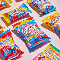 Surface brillante imprimée sur mesure en plastique de qualité alimentaire forme d'oreiller barre de chocolat gelée biscuits emballage sacs en mylar avec joint arrière