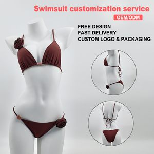Burgundy 3D hoa bikini thiết lập | handmade Rose-có dấu tam giác Bikini cho phụ nữ - Product Image 1