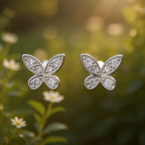 E4209 Pendientes de mariposa de oro blanco para mujer, con microincrustaciones de cristal y diamantes de imitación, joyería de moda linda - Product Image 2