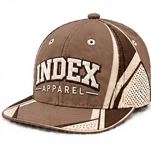 Casquette Snapback Index Apparel marron à 6 panneaux avec empiècements en maille et design contrastant pour un usage décontracté printemps-été, unisexe, réglable - Product Image 1