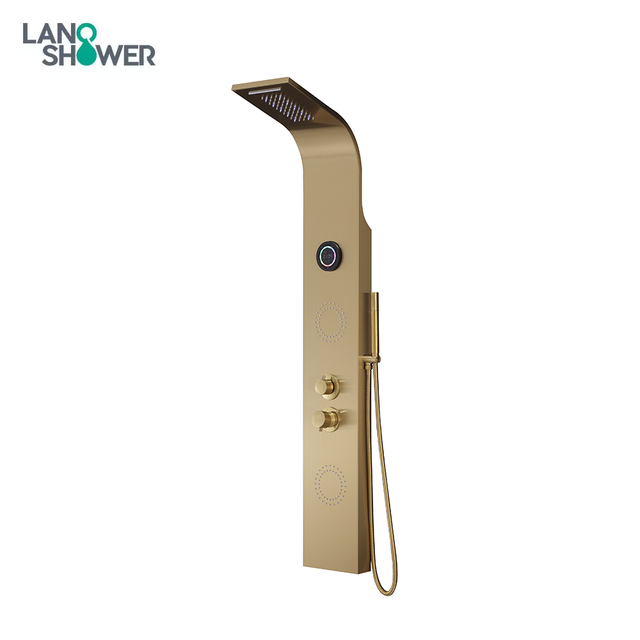 Gold Smart Shower Panel with Bluetooth Speaker, Multi-function Bathroom Shower Column