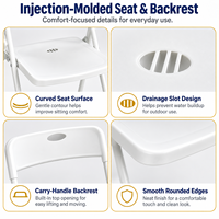 Chaise pliante Wimbledon, siège et dossier en plastique moulé par injection entièrement blancs, structure en acier, 2,6 kg, chaise pliable pour la maison, la terrasse et les événements