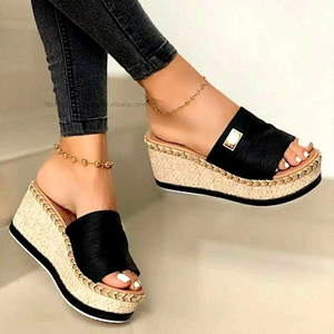 Spot Summer Women's <b>Shoes</b> Factory Wholesale Fashion Sandals Increase Wedge Rubber Outsole Slides Slippers for Woman - Product Image 4