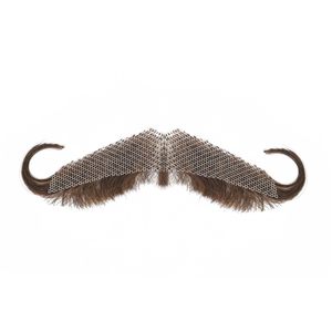 Élégant Brun Vintage Pirate/Vintage-Look Guidon <span class=keywords><strong>Moustache</strong></span> Barbe Droite Remy Cheveux Bouclés Adhésif Facial pour Costume - Product Image 4