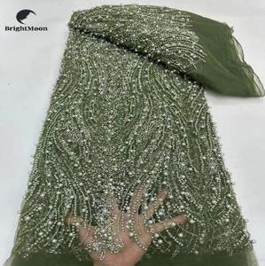 Sang Trọng Nặng Đầy Màu Sắc Nền <span class=keywords><strong>Net</strong></span> Ren Ngọc Trai Thêu Ren Vải Hạt Ren Vải Cho Ăn Mặc - Product Image 1