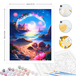 Starter Kit per adulti fantasia spiaggia immagine notturna 40x5 cm/16x20 pollici paesaggio stampato dipinto con numeri casa decori artigianato - Product Image 3