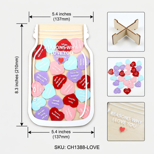 Barattolo con motivi per cui ti amo e gettoni a forma di cuore |   Regalo Personalizzato per San Valentino |   Souvenir in Legno Personalizzato per Anniversario - Product Image 3