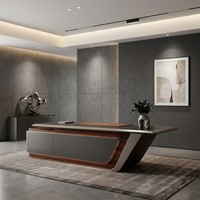 Grande table de salle de réunion, bureau de PDG intelligent avec LED, placage en bois de palissandre glacé, MDF E1, mobilier de direction de luxe