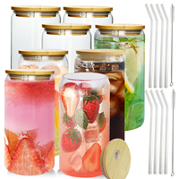 JM LFGB Promotion : Verre à boisson personnalisé 16oz pour soda, café, jus, bière, avec couvercle en bambou et paille, type canette, gobelet, mug