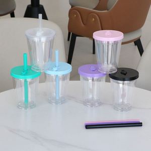 Gobelet à thé Boba en plastique à double paroi 360 ml (120 oz) avec paille large et bouchon en silicone DIY – Tasse à café créative et tendance pour la maison, le bureau et les voyages - Product Image 1