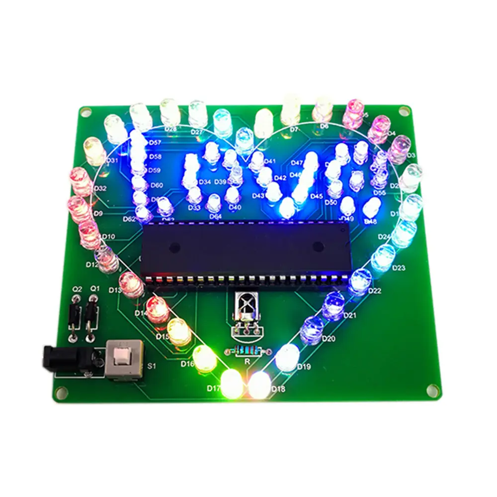 Taidacent लाल सफेद, नीले हरे रंग STC51 Diy प्यार आकार मॉडल रंगीन एल ई डी रोशनी किट दिल के आकार दीपक DIY इलेक्ट्रॉनिक किट बच्चों के लिए