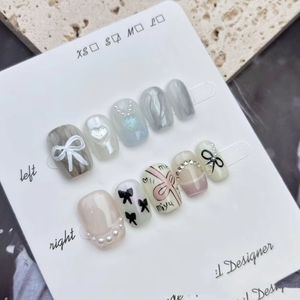 Lot de faux ongles de luxe en amande carrés courts, réutilisables, à presser, nouveau design, mignons, pour les fêtes - Product Image 5