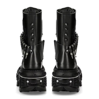 Bottes de Combat Plateforme Gothiques Punk - Bottes en Cuir Steampunk Heavy Metal avec Chaîne Balle et Motif Flamme pour Hommes et Femmes