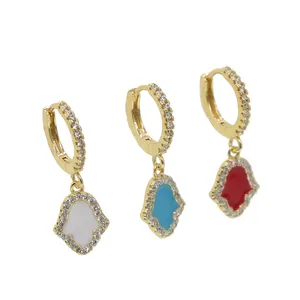Multi colore bianco blu rosso smalto a mano pendente orecchino gioielli hama hama Lucky hama Mini CZ lastricato orecchino a goccia per le donne ragazze regalo - Product Image 2