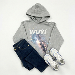 OEM Men's Galaxy Print Hoodie Streetwear Heather Grey Nebula Graphic Sweatshirt Oversized Heavyweight Cotton Pullover for Men - Product Image 1