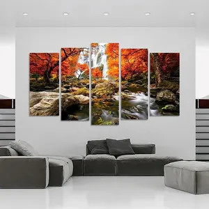 Lukisan pohon lanskap, seni dinding air terjun 5 Modern bungkus kanvas cetak Bagian seni lukisan pohon ruang tamu Dekorasi Rumah