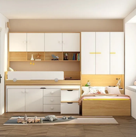 Lit superposé pour enfants avec armoire intégrée, meuble latéral multifonctionnel, lit de rangement, design minimaliste moderne, bois massif