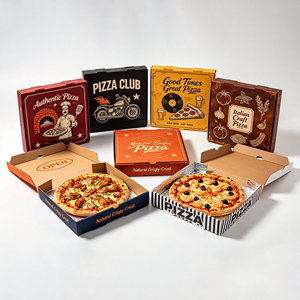 Boîte à pizza personnalisée avec logo imprimé, résistante à la graisse, en carton ondulé de qualité alimentaire, toutes tailles 10, 12, 16 pouces pour la livraison à emporter - Product Image 1