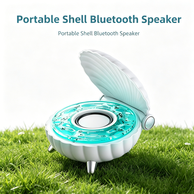 Shell-shaped Mini Audio with Bluetooth 5.3, RGB Lights and Strong Bass Indoor Compact Speaker