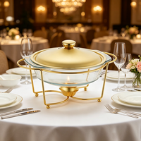 Réchaud à alcool en acier inoxydable FLEY avec bol en verre transparent pour hôtel, buffet, mariage, traiteur et événements