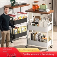 Chariot de rangement à 3 niveaux en acier au carbone avec plateau et roulettes mobiles pour le stockage de collations à domicile