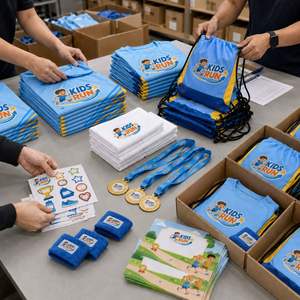Bulk Custom Kids Run Participant Pack Oem Odm Race Swag With Youth T <b>Shirt</b> Medal Drawstring Bag Stickers Wristband - Product Image 4