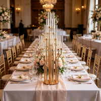 Grand chandelier vintage antique en métal doré et diamanté, porte-bougie en acrylique, centre de table pour mariage