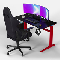 Bureau d'ordinateur compact AJUNION en acier avec plateau en fibre de carbone, 120 cm, pour jeux, avec éclairage LED, porte-gobelet et support pour casque