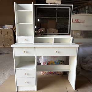 Coiffeuse moderne éclairée, réglable et extensible, bon marché, <span class=keywords><strong>en</strong></span> MDF, avec grand miroir LED, table de maquillage, vente <span class=keywords><strong>en</strong></span> gros - Product Image 4