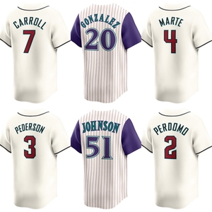 Jersey de Béisbol Bordado de los Arizona Diamondbacks al por Mayor # 20 Luis González # 51 <span class=keywords><strong>Randy</strong></span> <span class=keywords><strong>Johnson</strong></span> # 7 Ropa Deportiva de Softbol Corbin Carroll - Product Image 1
