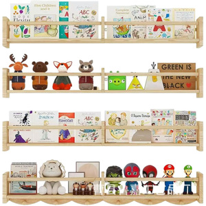 Estantería de madera maciza para niños, estante de almacenamiento montado en la pared de 4 capas para libros, juguetes, decoración del hogar - Product Image 5