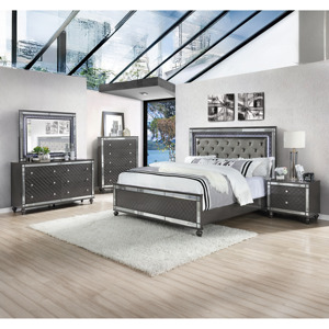 Glam Contemporary 2 <b>Drawer</b> Nightstand With Mirror Plating Tapered Legs Gray Finish Bedroom <b>Storage</b> <b>Drawers</b> - Product Image 5