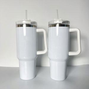 Lot de 25 gobelets isothermes en acier inoxydable blanc brillant de 40 oz, vierges pour sublimation H1.0, avec poignée, pour voyage, scellés - Product Image 1