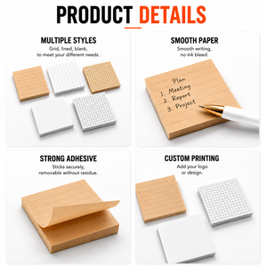 Blocs-notes autocollants en papier kraft carré, lignés, quadrillés, vierges, personnalisables, papier lisse, auto-adhésifs pour le bureau, l'école, la papeterie - Product Image 2