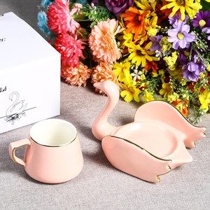 Nueva llegada 200Ml hueso China tazas de té forma de cisne platillo de café té leche taza de avena juegos de tazas Taza de cerámica personalizada Cygnet 6 uds mango - Product Image 5