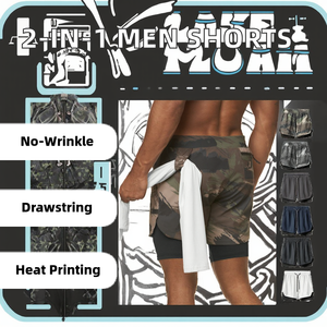 Pantalones Cortos Deportivos 2 en 1 para Hombre, Casuales, Sólidos, para Entrenamiento, Correr, Gimnasio, Ejercicio, Tipo Boxer, Transpirables, de Secado Rápido, con Cierre de Cordón - Product Image 3