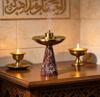Brûleur à Bakhoor en marbre rouge de luxe avec couvercle en laiton, brûleur à encens Oud arabe traditionnel, pour la décoration aromatique de la maison pendant le Ramadan