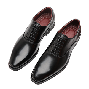 Botas de Vestir para Hombre QJMP de Cuero Genuino, Sin Cordones, Punta Puntiaguda, Suela de Goma, Diseño Sólido, Logotipo Bordado, Tendencia de Moda para Oficina - Product Image 1