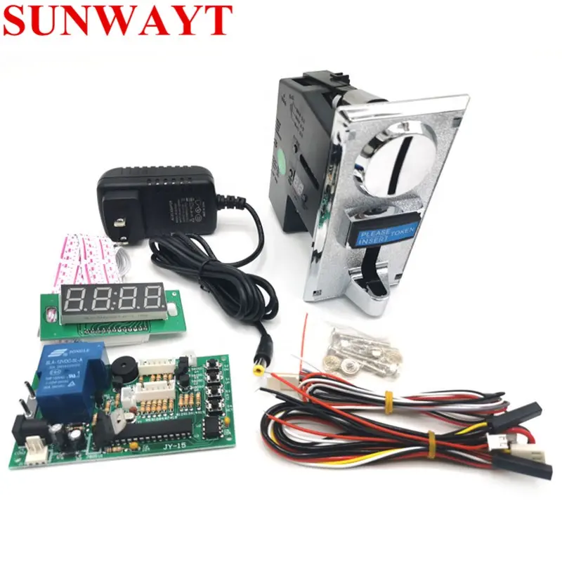 Alloy panel Multi coin Selector with JY-15B timer coin operated time control device and 12V power adapter for washing machine