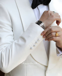 بدلة زفاف بيضاء للرجال شال بطية صدر واحدة بقصة ضيقة بدلة رجالية للعرسان من قطعتين - Product Image 4