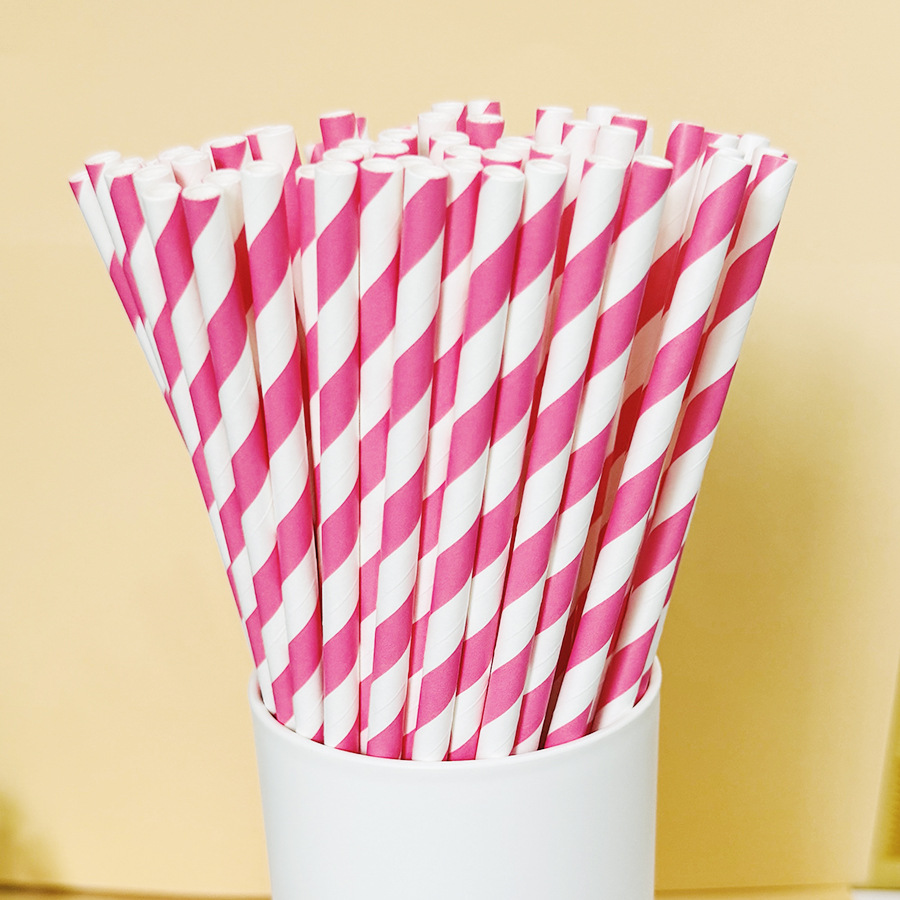 Degradable pink Paper-based Disposable Straws Colorful Decorative Creative Dessert Beverage Party Straws for Food Beverage
