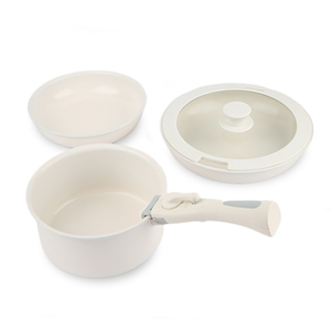 Ustensiles de cuisine élégants en aluminium avec revêtement en céramique crème - Sans PFAS/PFOA, casseroles et poêles antiadhésives avec poignées amovibles - Product Image 2