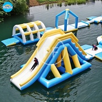 Glissière d'eau à double tyrolienne pour adulte, toboggan géant extérieur gonflable, jeux de cours de bstacle gonflables