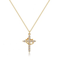Collier Pendentif Croix Géométrique Plaqué Or avec Chaîne à Maillons en Laiton et Zircon, Tendance, Unisexe, pour Fiançailles, Cadeau de Mariage ou de Festival, Zircon Créé en Laboratoire