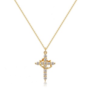 Collier Pendentif Croix Géométrique Plaqué Or avec Chaîne à Maillons en Laiton et Zircon, Tendance, Unisexe, pour Fiançailles, Cadeau de Mariage ou de Festival, Zircon Créé en Laboratoire - Product Image 3